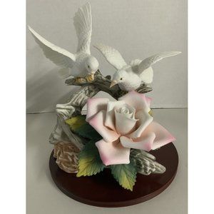 Vintage Andrea by Sadek “Doves & Pink Rose” Figurine w/ Base